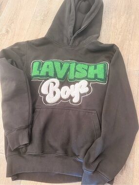 Lavish Black Hoodie with Green & White Logo 0382